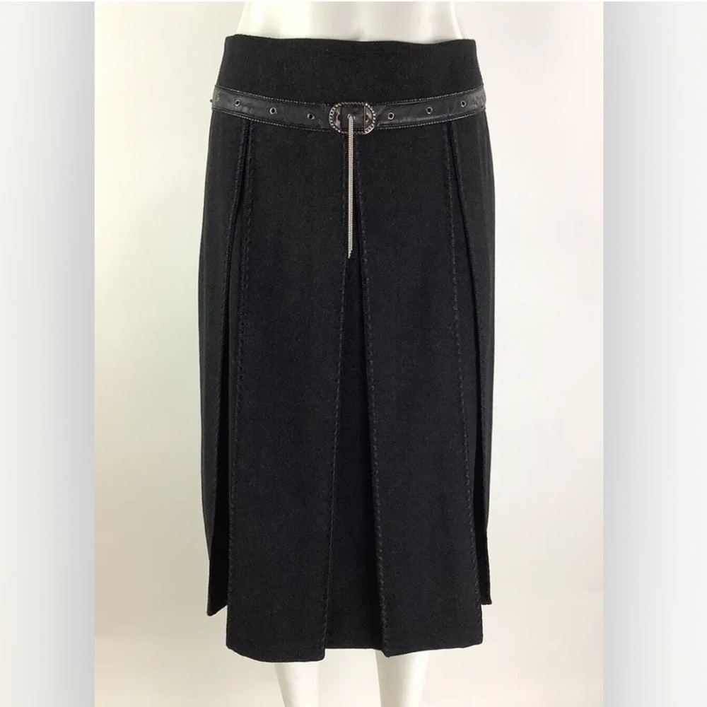 Vintage Forwear New York Sz 2 Flare Pleated Skirt Black Polyamide Belt Detail